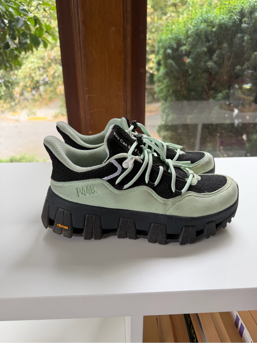 P448 Women's Mint & Black Trail Platform Sneaker with Chunky Vibram Sole